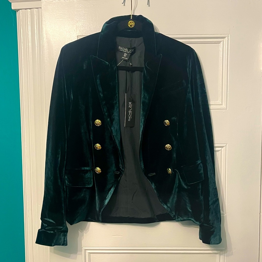Rachel Zoe Emerald Green Shiny Velvet Blazer Small